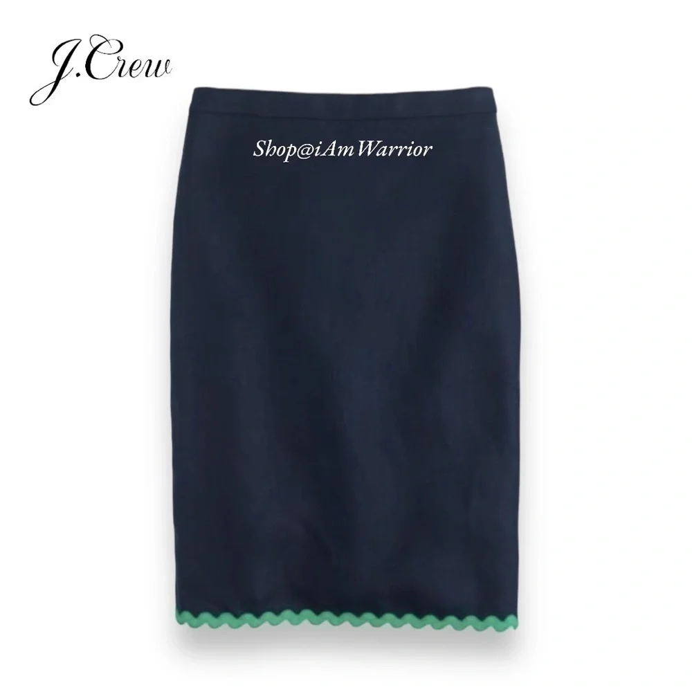 J.Crew NWT navy pencil skirt with Kelly green scallop trim *shop@iamwarrior